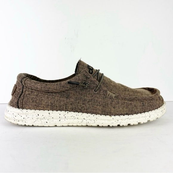 Hey Dude Wally Eco Linen Dark Brown Slip On Casual Moc Chukka Canvas Shoes - Picture 5 of 13